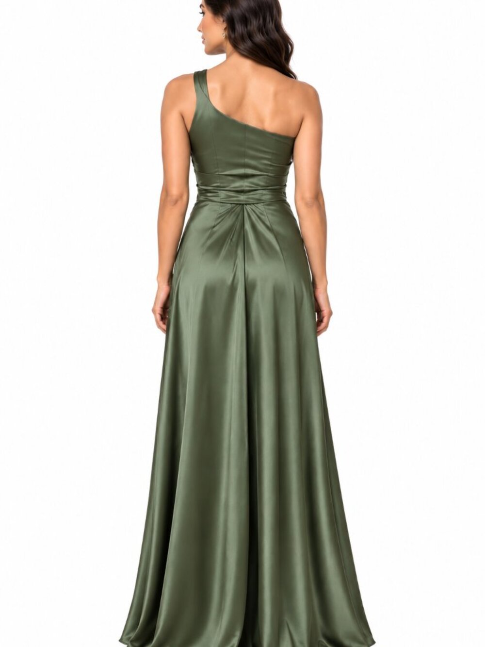 XSCAPE Leona Olive Satin One Shoulder Maxi Gown Size 12 NWT Formal Dress - Picture 7 of 7